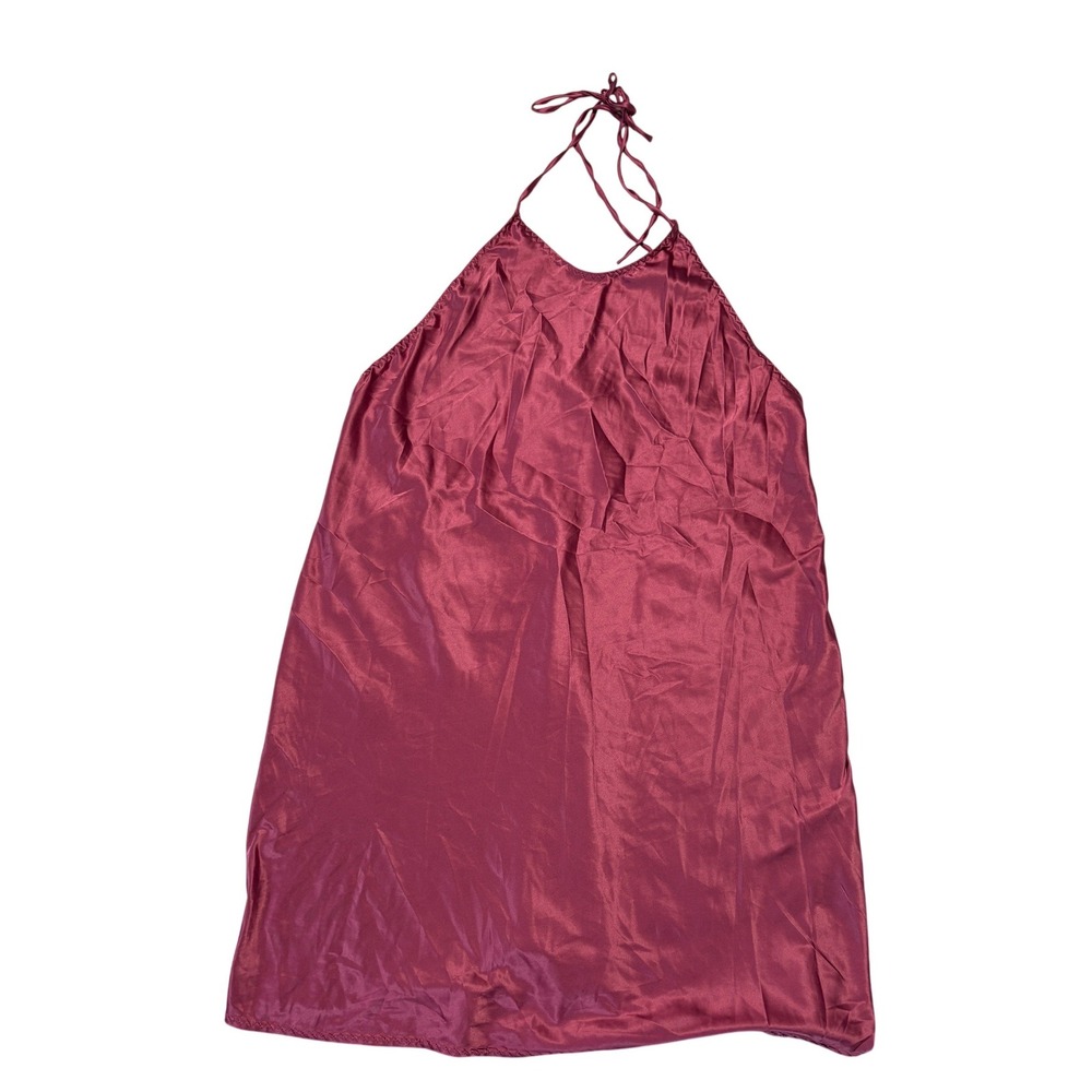 Intimately Free People Satin Halter Slip Dress Berry Pink Open Back Lingerie S